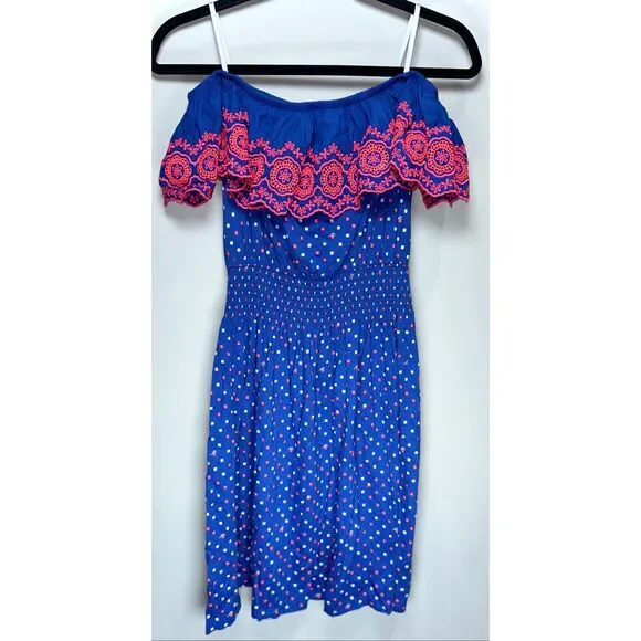 Lilly Pulitzer Kalama Off-The-Shoulder Smocked Mini Dress in the Borealis Blue S - Picture 2 of 3